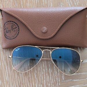 Ray-Ban Gold Frame Aviators with Blue Lenses Sunglasses